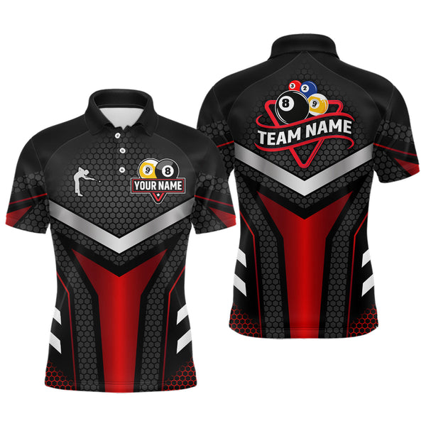 Maxcorners Personalized Billiard 8 Ball & 9 Ball Pool Polo, 1/4 Zip For Men Custom Team Billiard Jerseys |Red LM1506