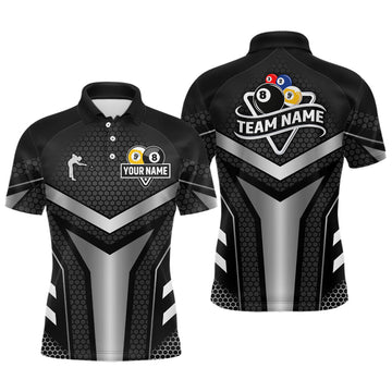 Maxcorners Personalized Billiard 8 Ball & 9 Ball Pool Polo, 1/4 Zip For Men Custom Team Billiard Jersey|White LM1506