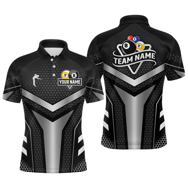 Maxcorners Personalized Billiard 8 Ball & 9 Ball Pool Polo, 1/4 Zip For Men Custom Team Billiard Jersey|White LM1506