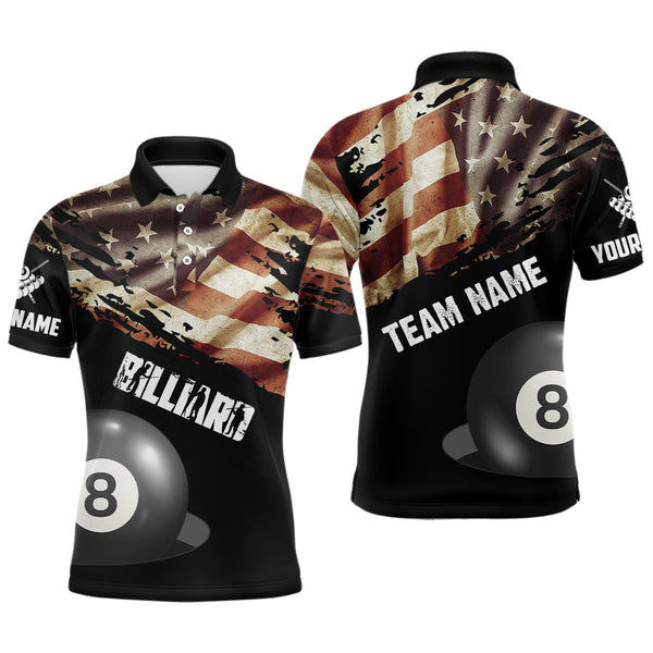 Maxcorners Personalized Retro American Flag 8 Ball Billiard Shirts For Men Custom Patriotic Billiard