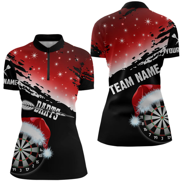 Maxcorners Black And Red Santa Darts Board Custom Christmas Dart Shirts For Women, Funny Xmas Dart Jerseys