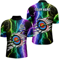 Maxcorners Personalized 3D Target Archery Red Galaxy Pattern Men Polo Shirts, Team League Archery Jerseys
