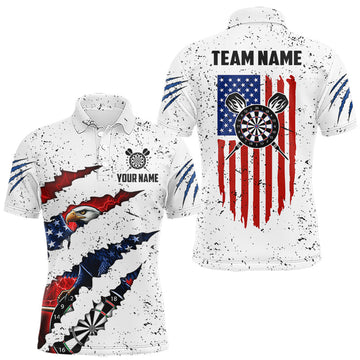 Maxcorners Customized Eagle American Flag White Grunge Darts Shirts For Men, Patriotic Darts Team Jersey