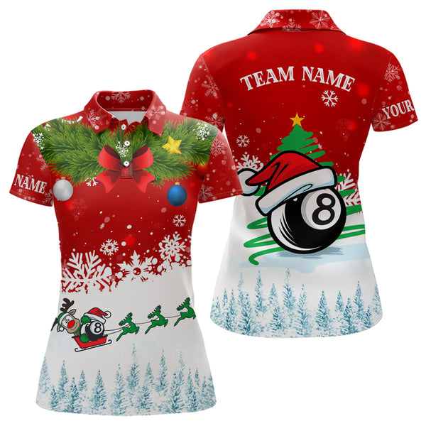 Maxcorners Funny Christmas Billiard 8 Ball Pool Polo Shirts Custom Women Christmas Shirts For Billiard Lover