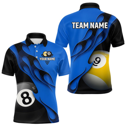 Maxcorners Black And Blue Billiard 8 Ball & 9 Ball Pool Shirt For Men Custom Billiard Team Jersey Uniform LM0611