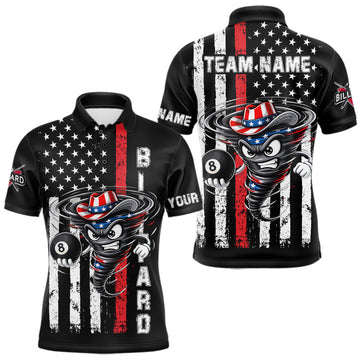 Maxcorners Funny Tornado US Flag 8 Ball Billiard Shirt For Men Custom Pool Team Jersey Polo & Quarter Zip LM0503