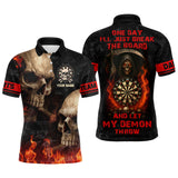 Maxcorners Let My Demon Throw Funny Dart Shirt For Men Custom Flame Skull Darts Team Jersey Polo & 1/4 Zip LM1506