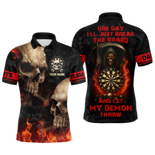 Maxcorners Let My Demon Throw Funny Dart Shirt For Men Custom Flame Skull Darts Team Jersey Polo & 1/4 Zip LM1506
