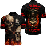Maxcorners Let My Demon Throw Funny Dart Shirt For Men Custom Flame Skull Darts Team Jersey Polo & 1/4 Zip LM1506