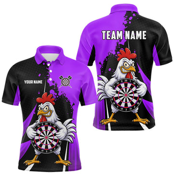 Maxcorners Purple Funny Chicken Darts Shirts For Men Custom Rooster Darts Team Jersey Polo & Quarter Zip