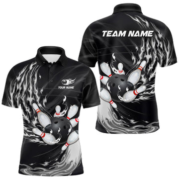 Maxcorners Personalized Black And White Flame Bowling Jersey For Men Custom Bowling League Team Shirts LM2709