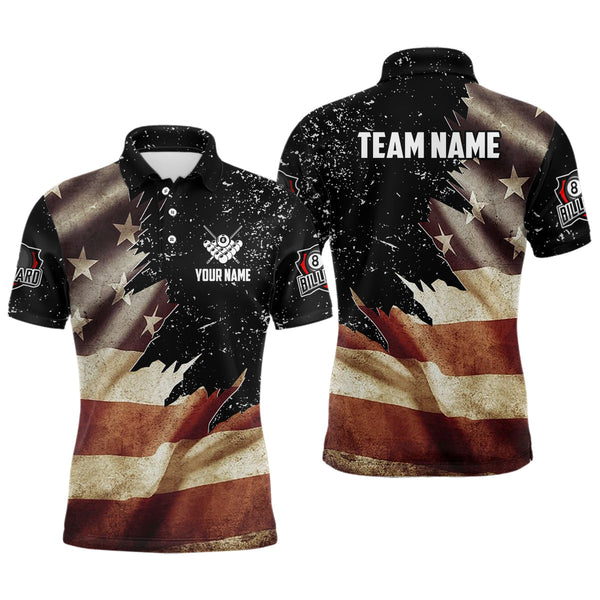 Maxcorners Retro American Flag Patriotic Billiard Jersey Customized Name, Team Name 3D Shirt