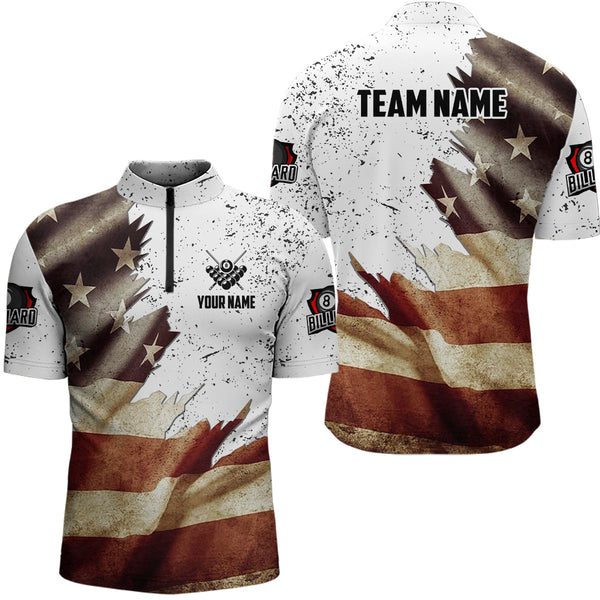 Maxcorners Personalized Retro American Flag Billiard Men Polo Shirts Custom Patriotic Billiard Jerseys Uniform LM054