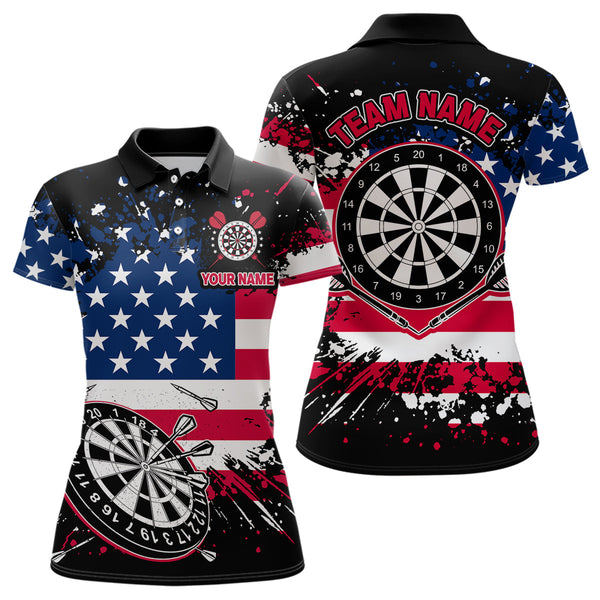 Maxcorners Personalized American Flag Darts Shirt For Men Custom Grunge Paint Splash Patriotic Dart Jersey LM1506
