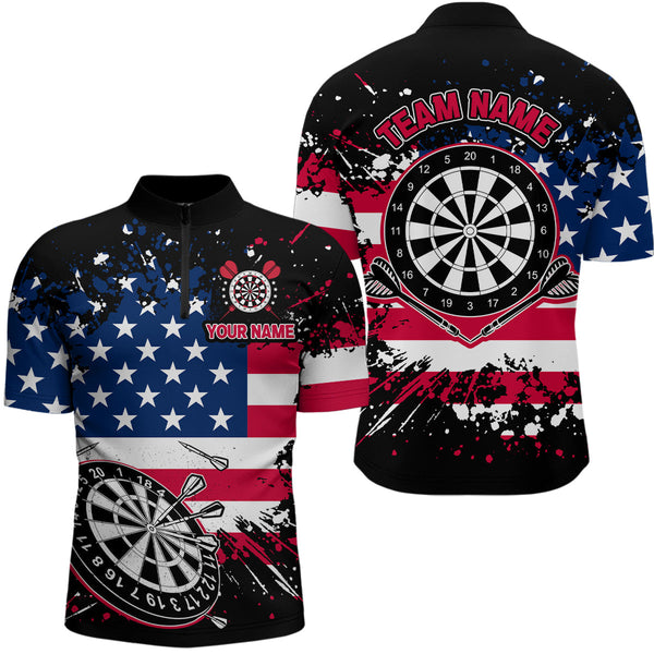Maxcorners Personalized American Flag Darts Shirt For Men Custom Grunge Paint Splash Patriotic Dart Jersey LM1506