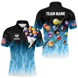 Maxcorners Blue Billiard Jersey For Men Custom Thunder Lightning 3D Pool Balls Team Jersey Polo & 1/4 Zip TDM4561 MT0708