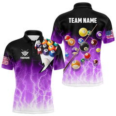 Maxcorners Purple Billiard Jersey For Men Custom Thunder Lightning 3D Pool Balls Team Jersey Polo & 1/4 Zip MT0708