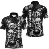 Maxcorners Black Grey Grunge Argyle Skull Bowling Shirt For Men Custom Bowling Team Jersey Polo & 1/4 Zip TU0809