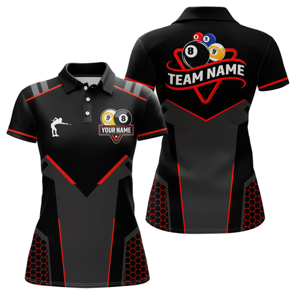 Maxcorners Personalized Billiard 8 Ball & 9 Ball Pool Polo, 1/4 Zip For Men And Women Custom Team Billiard Jerseys |Red