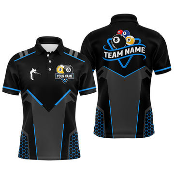 Maxcorners Personalized 8 Ball & 9 Ball Pool Billiard Polo, 1/4 Zip For Men And Women Custom Team Billiard Jerseys |Blue