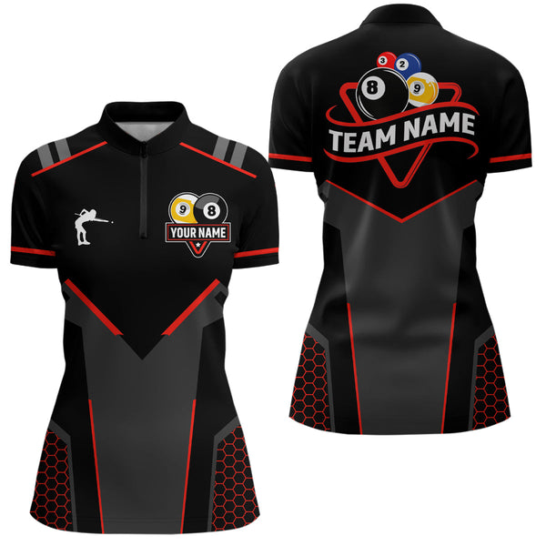 Maxcorners Personalized Billiard 8 Ball & 9 Ball Pool Polo, 1/4 Zip For Men And Women Custom Team Billiard Jerseys |Red