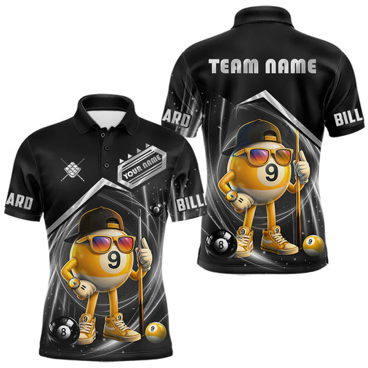 Maxcorners Funny 9 Ball Billiard Shirt For Men Custom Pool Team Shirt, Billiard Jersey Polo & 1/4 Zip|Silver