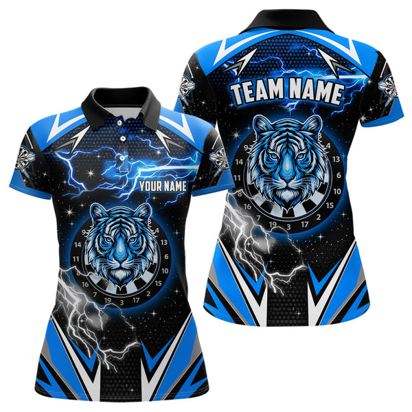 Maxcorners Darts Tiger Dartboard Thunder Lightning Blue Customized Name, Team Name 3D Polo Shirt