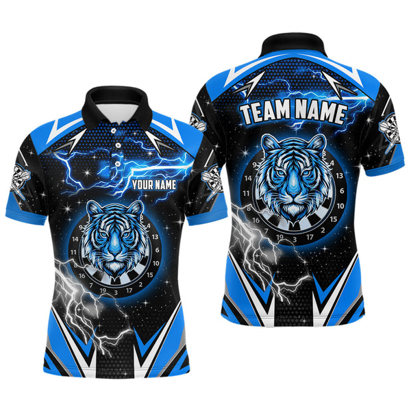 Maxcorners Darts Tiger Dartboard Thunder Lightning Blue Customized Name, Team Name 3D Polo Shirt