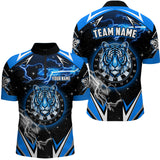 Maxcorners Darts Tiger Dartboard Thunder Lightning Blue Customized Name, Team Name 3D Polo Shirt