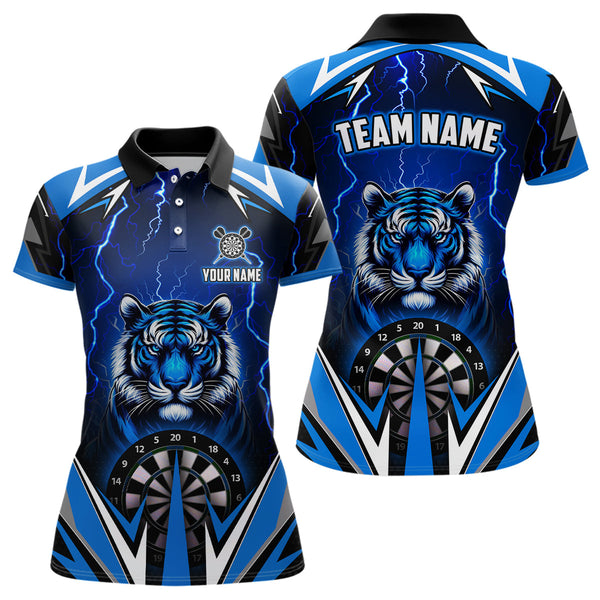 Maxcorners Darts Tiger Thunder Lightning Blue Customized Name, Team Name 3D Polo Shirt