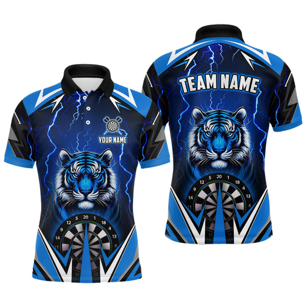 Maxcorners Darts Tiger Thunder Lightning Blue Customized Name, Team Name 3D Polo Shirt