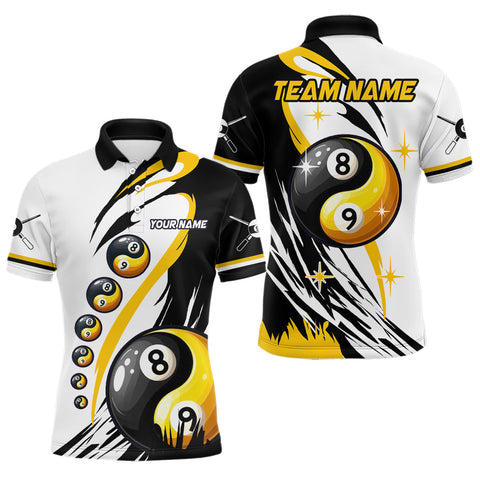 Maxcorners Personalized Yin-Yang Billiard Shirt For Men Custom 8 & 9 Ball Funny Pool Team Jersey |Yellow MT0708