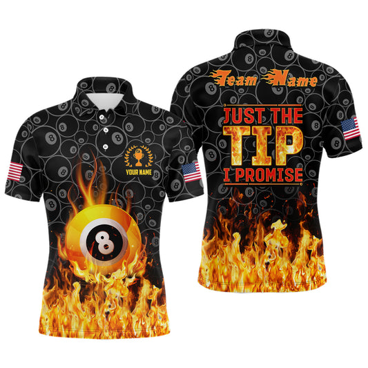 MaxCorners Billiard Flame Cool Billiard Ball 8 Just The Tip I Promise Funny  Customized Name, Team Name 3D Polo Shirt