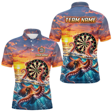 Maxcorners Personalized Octopus Sunset Ocean Darts Shirt For Men Custom Darts Team Jersey, Darts Gifts
