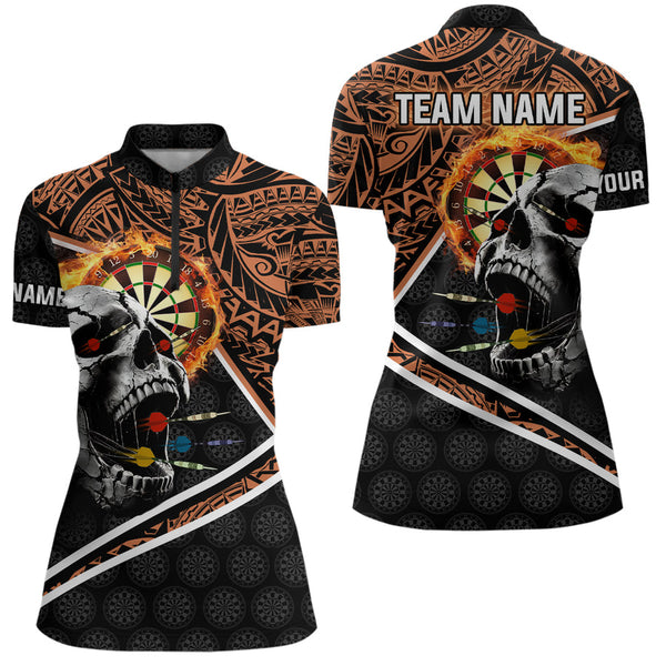 Maxcorners Personalized Skull Dartboard Fire Tribal Dart Shirts For Women Custom Darts Team Shirt Dart Jerseys