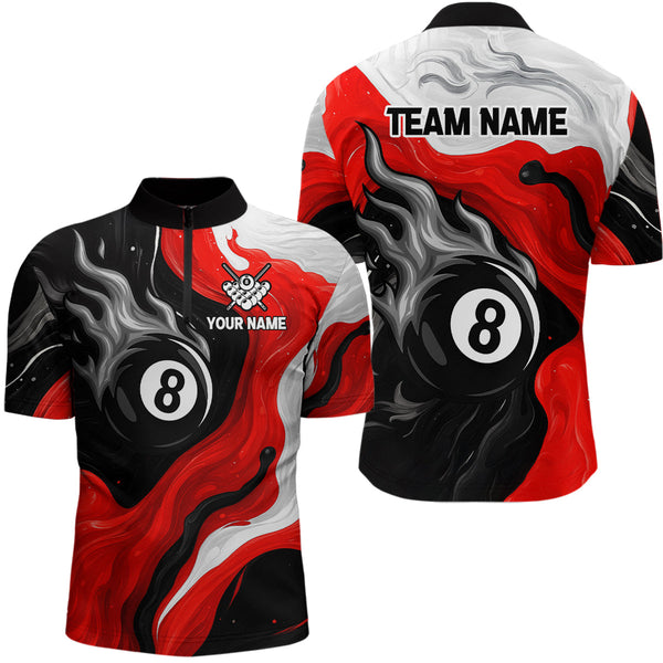 Maxcorners Personalized Black, Red And White 8 Ball Flame Billiard Shirt For Men Custom Pool Team Jerseys LM2206
