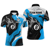 Maxcorners Personalized Black, Blue And White 8 Ball Flame Billiard Shirt For Men Custom Pool Team Jerseys T LM2206