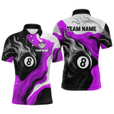 Maxcorners Personalized Black, Purple And White 8 Ball Flame Billiard Shirt For Men Custom Pool Team Jerseys LM2206