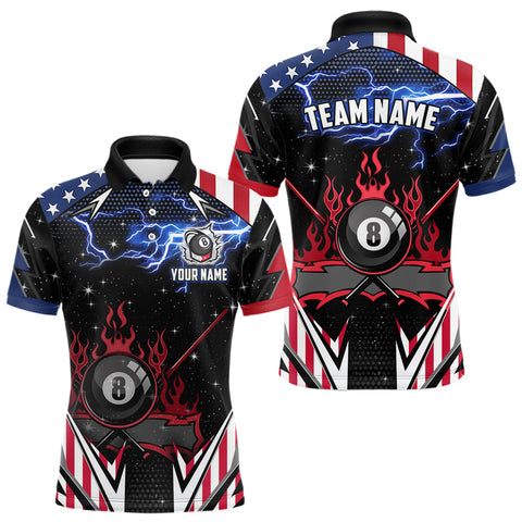Maxcorners 8 Ball Pool Billiard Jersey Custom Lightning American Flag Men Billiard Shirts, 8 Ball Team Shirts TU1108
