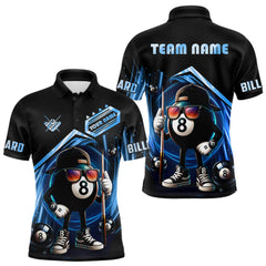 Maxcorners Blue Funny 8 Ball Billiard Shirt For Men Custom Pool Team Shirt, Billiard Jersey Polo & 1/4 Zip MT0811