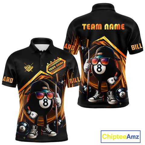 Maxcorners Orange Funny 8 Ball Billiard Shirt For Men Custom Pool Team Shirt, Billiard Jersey Polo & 1/4 Zip MT0811
