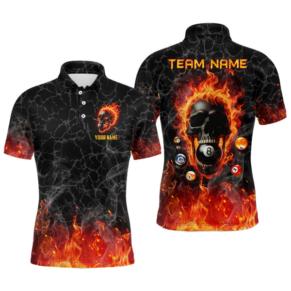 MaxCorners Billiard 8 Ball Flame Skull Fire Customized Name, Team Name 3D Polo Shirt