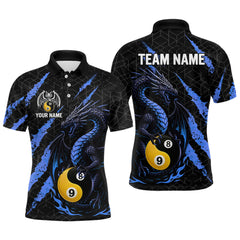 Maxcorners Custom Black And Blue Yin Yang 8 Ball & 9 Ball Dragon Billiard Shirts For Men |Pool Team Jerseys MT1007