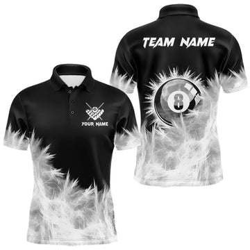 Maxcorners Black And White 8 Ball Pool Icy Billiard Polo & 1/4 Zip Shirts For Men Custom Billiard Team Jersey LM0410