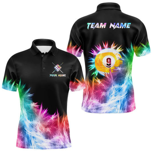 Maxcorners Colorful 9 Ball Pool Icy Billiard Polo & Quarter Zip Shirts For Men Custom Billiard Team Jersey LM0410