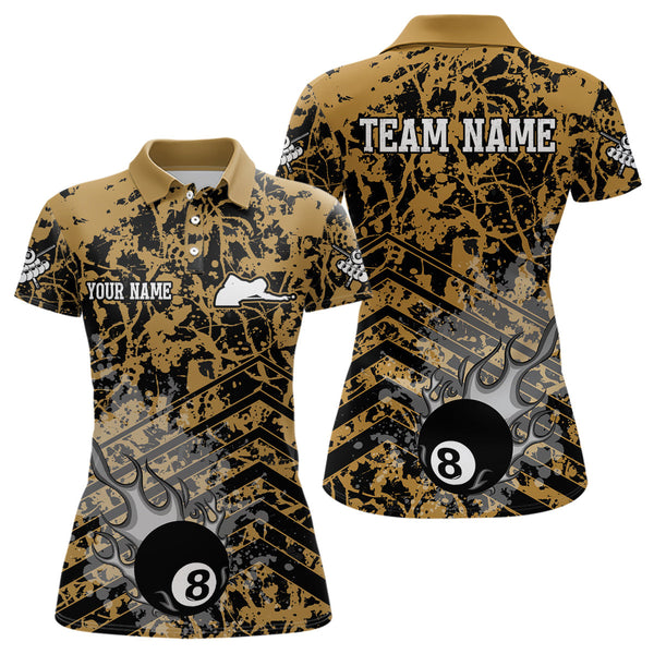 Maxcorners Flame 8 Ball Yellow Camo Abstract Billiard Jersey Customized Name, Team Name 3D Shirt