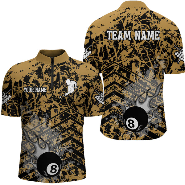 Maxcorners Flame 8 Ball Yellow Camo Abstract Billiard Jersey Customized Name, Team Name 3D Shirt