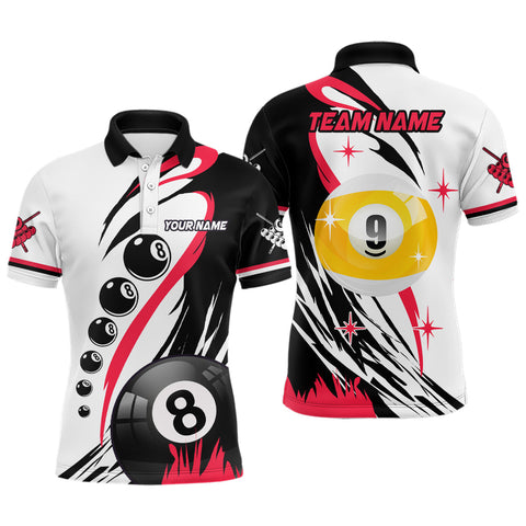 Maxcorners Personalized Billiard 8 Ball & 9 Ball Pool Shirts For Men Custom Billiard Team Jerseys | Red