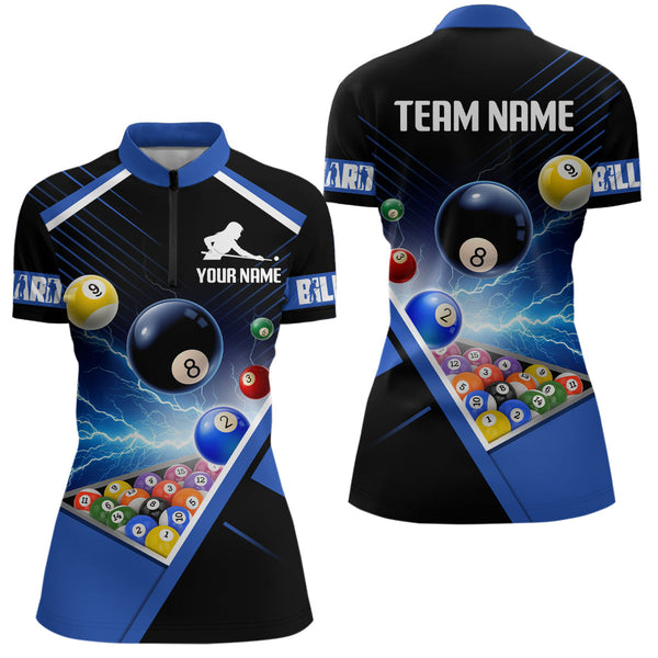 Maxcorners Customized Blue Thunder Lightning Strike Billiard Shirt For Men&  Women, Billiard Team Shirt Pool Jerseys