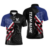 Maxcorners Grunge American Flag Skull Darts Shirt For Men Custom Patriotic Darts Team Jerseys Polo & 1/4 Zip LM2206